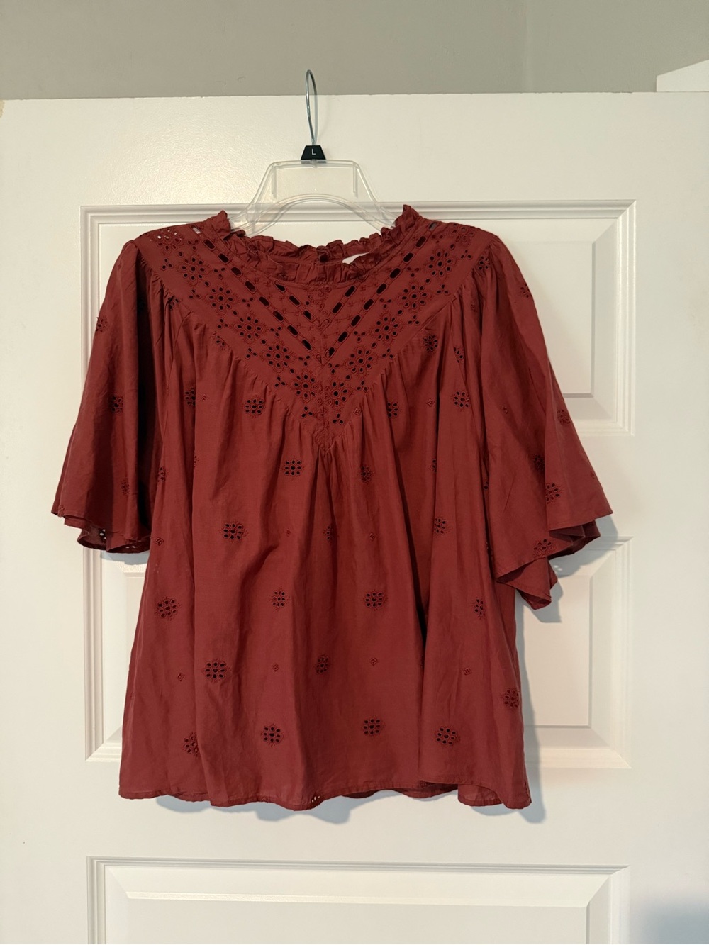 LOFT Rust Eyelet Babydoll Blouse